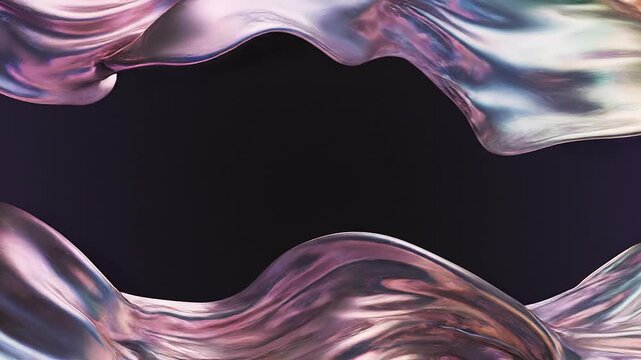 Iridescent Fabric Waves Flowing Abstract Background with Dark Empty Space for Text and Design