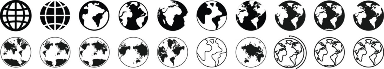 Global Earth and World Map Icons Collection Vector Set. © Murad