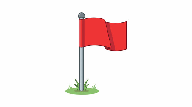 Bright red flag on a silver flagpole stands on a grassy base, a simple vector illustration conveying alert and attention