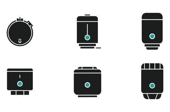 Collection of modern home appliance icons and smart home devices isolated on transparent background including heaters lights and meters for technology and digital concepts