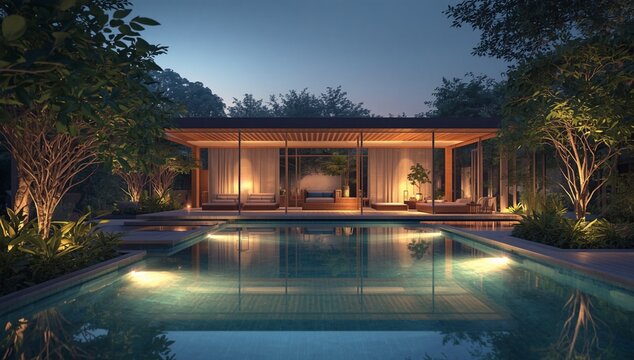 swimming pool at night