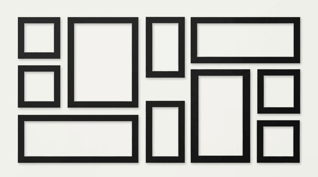 A collection of black rectangular frames.