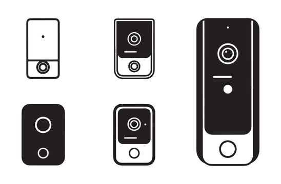 Set of video intercom doorbell icons, home security system symbols, vector collection, smart door bell concepts, isolated on transparent background