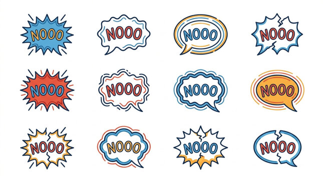 Collection of comic book speech bubbles with text.