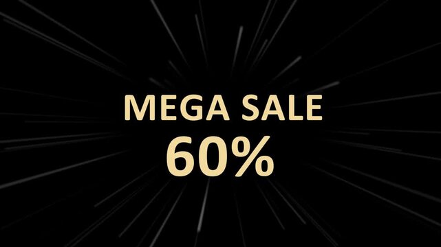 Animated mega sale banners with discounts on Black background for promotions and advertisements. Mega Sale Promotion with 4K Footage Motion Graphic
