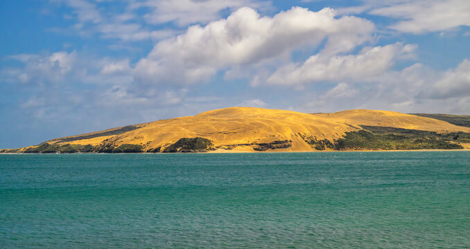 Hokianga harbour sand dunes and turquoise water