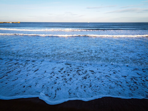 Winter aerial view of Fraserburgh beach, Scotland