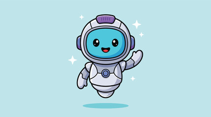 Obraz premium Cute Cartoon Robot Astronaut Waving Hand Character Illustration.