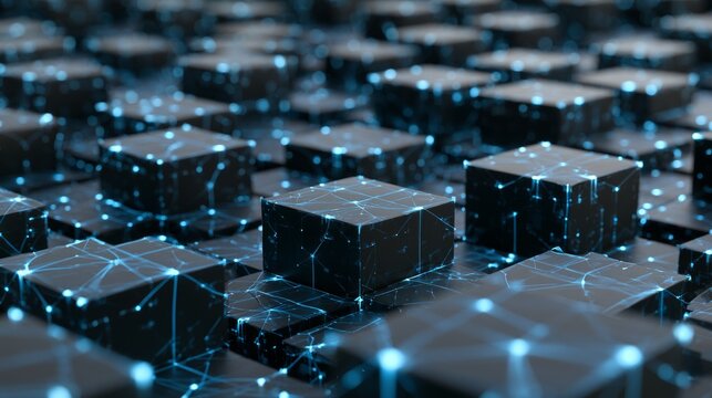 Abstract Network of Glowing Cubes in Digital Space