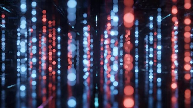 Abstract digital corridor of blue and red bokeh lights