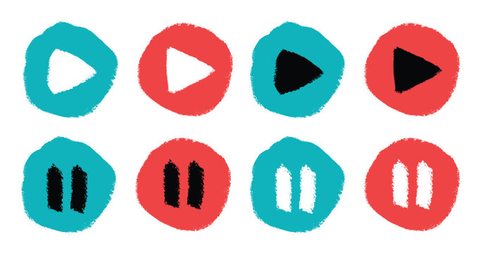 Hand-drawn doodle style play and pause button icons for media player interfaces