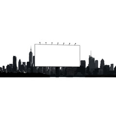 Obraz premium Blank Billboard in Cityscape Silhouette, Advertising Space