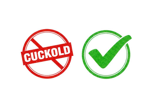 Cuckold red prohibition stamp and green check mark icon, relationship concept symbols, infidelity warning and loyalty approval signs