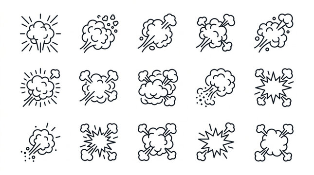 Collection of comic book style explosion and smoke effects.