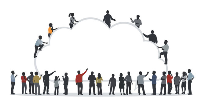 Diverse Team Climbing Cloud Shape Concept for Collaboration and Digitalization