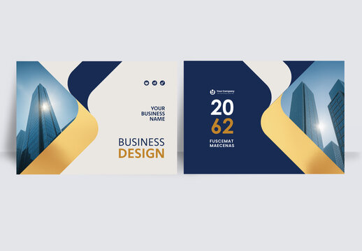 Luxury Modern Corporate Business brochure layout &ndash; Geometric Book Cover Landscape Template gold and Dark Blue

