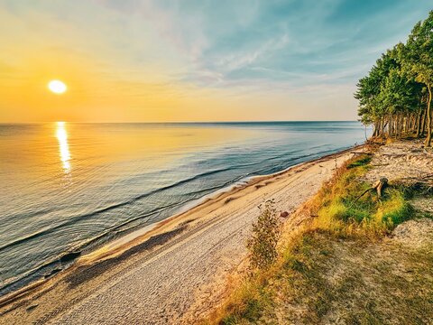 Lithuania, Klaipėda (Memel), 03.06.2026, a beautiful sunset over the Dutchman's Cap in a Lithuanian coastal regional park near Karklė