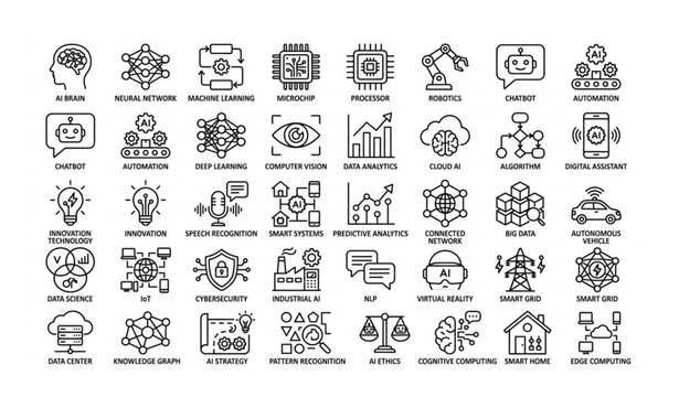 Web application outline icon collection AR wallet algorithm and logistics