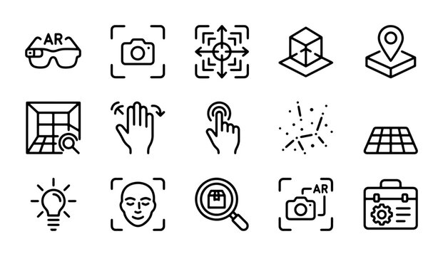 Augmented Reality Icons, Virtual Reality Symbols, Digital Technology Graphics, AR VR Interface Elements