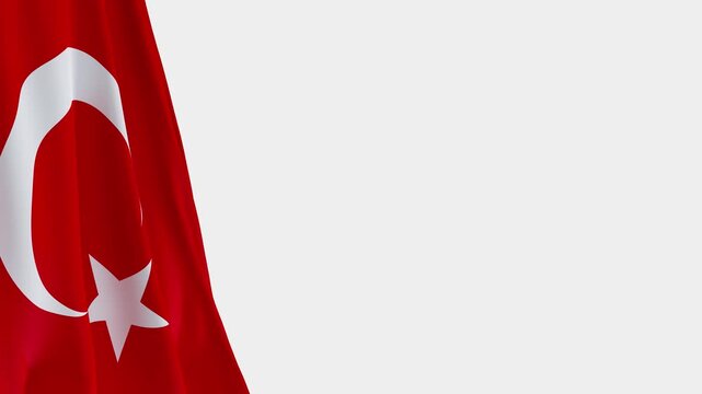 Turkey Flag on Left Side, Waving National Symbol with Copy Space