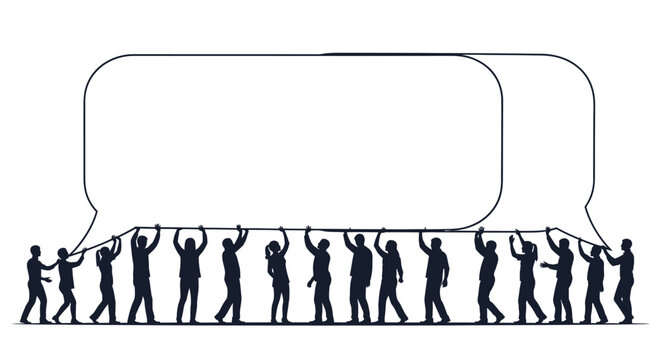 Teamwork speech bubble illustration, people holding up a message