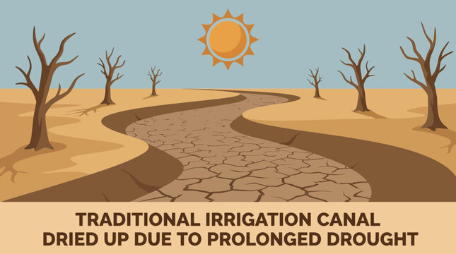 Traditional Irrigation Canal Dried Up Due to Prolonged Drought