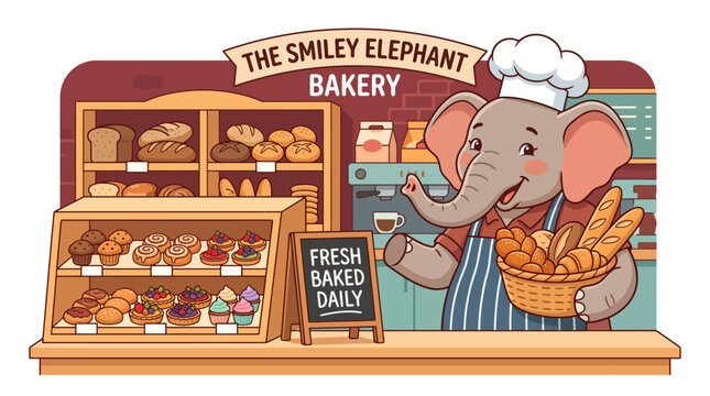 Smiling Elephant Wearing Chef Hat.