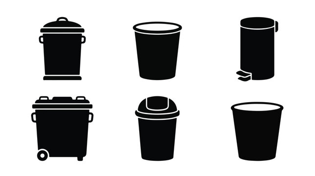 Collection of trash cans and bins in various styles and shapes