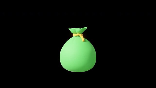 Money bag with rupiah sign 3d render Looping Animation alpha channel background