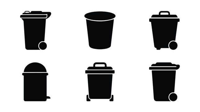 Collection of trash cans and bins in various styles and shapes
