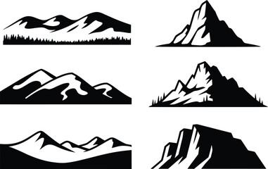 Fototapeta premium Mountain peak logo set, outdoor adventure forest silhouette vector