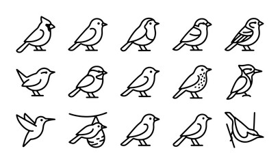 Vector Bird Icons Set: Small Avian Wildlife Illustrations, Nature Graphics, Ornithology Symbols © Mahfuzur