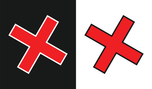 Bold X letter mark , red crossmark with white stroke vector illustration.