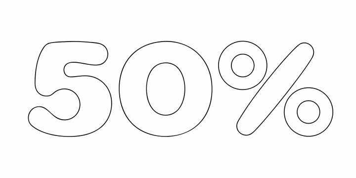 Fifty Percent Sign In Black Line Drawing On White Background