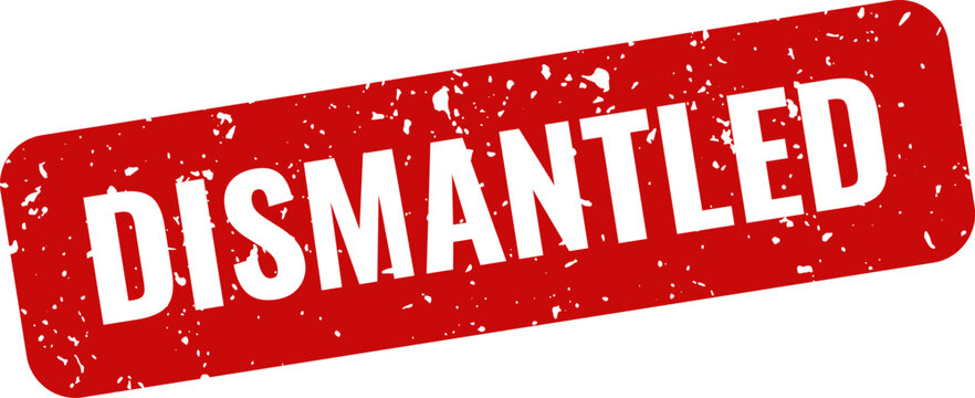 Dismantled red stamp on white background deconstruction demolition and disassembly concept
