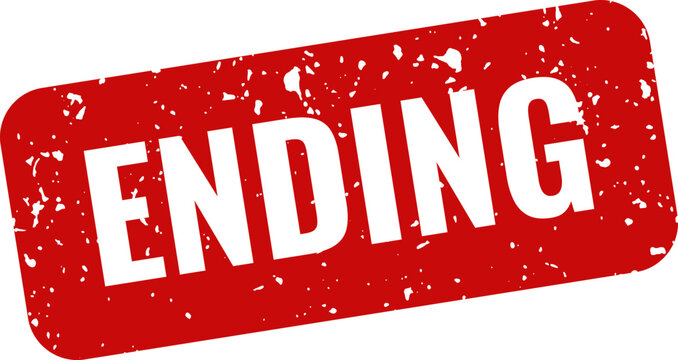Red rubber stamp graphic with the word 'ending' on a white background