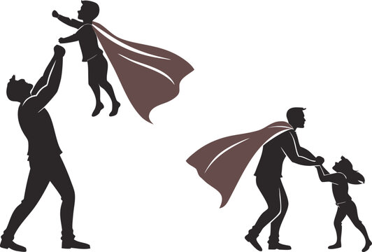 Silhouette of adults and children with colored capes black