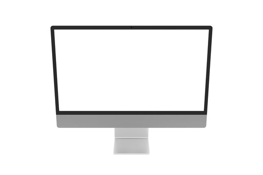 Modern computer screen isolated on transparent background. Silver color. Front view of a desktop monitor. 3d rendering