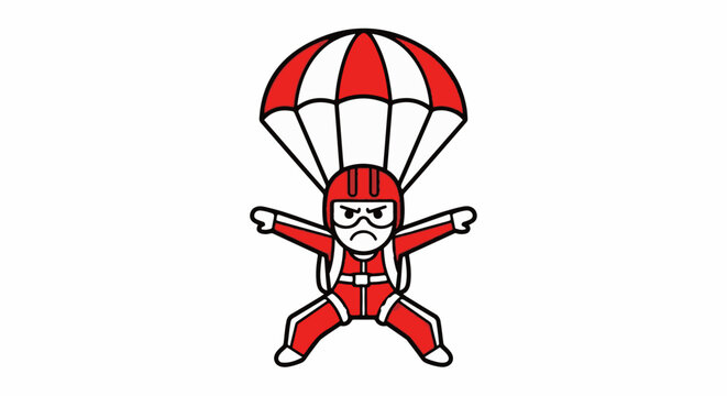 Cartoon Character Skydiving With Parachute Illustration.