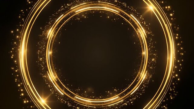 Gold Circle Frame Background with Sparkling Luxury Glitter Particles