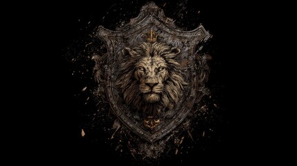 Fototapeta premium Dark grunge heraldic shield with fierce lion emblem