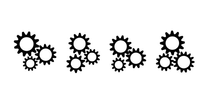 Gears Arranged in Groups of Three with Different Sizes and Orientations Featuring Mechanical, Engineering, Machinery with Industrial and Mechanical