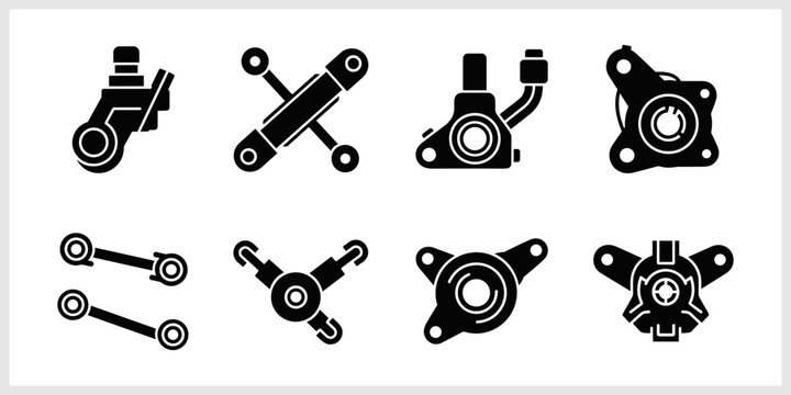 Set of Black and White Icons for Automotive Suspension and Steering Components