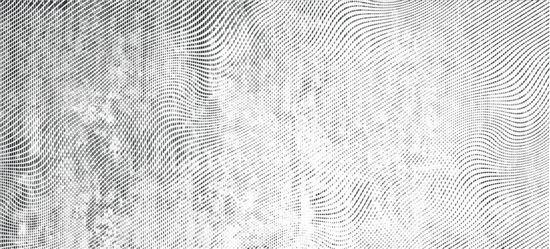 Abstract vector distressed undulating wavy lines with a subtle moire pattern. Retro vintage woodcut halftone print backdrop line art analog dither noise.