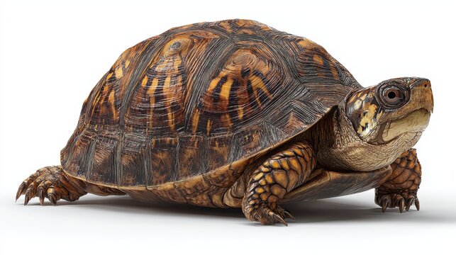 Box turtle on a clean white background, natural colors and soft studio lighting