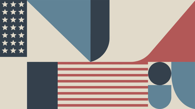 Abstract geometric representation of the American flag with stars and stripes in a modern minimalist design.