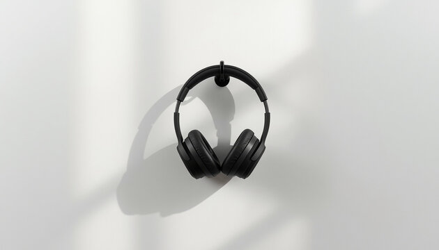 Black wireless over-ear headphones isolated on transparent background, modern bluetooth audio equipment for music and entertainment, side view, high resolution