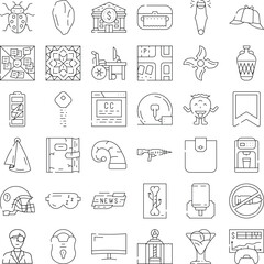 Fototapeta premium Diverse set of line art icons depicting objects, symbols, and abstract concepts for web design, applications, infographics, and general visual communication needs
