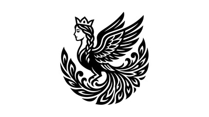 Obraz premium Detailed Ornamental Phoenix Bird Illustration With Crown Design.