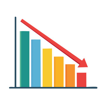 Bar chart showing a downward trend with a red arrow